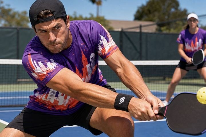 Pickleball players in custom team uniforms
