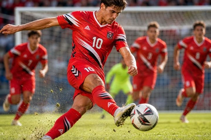 Soccer players in custom team uniforms