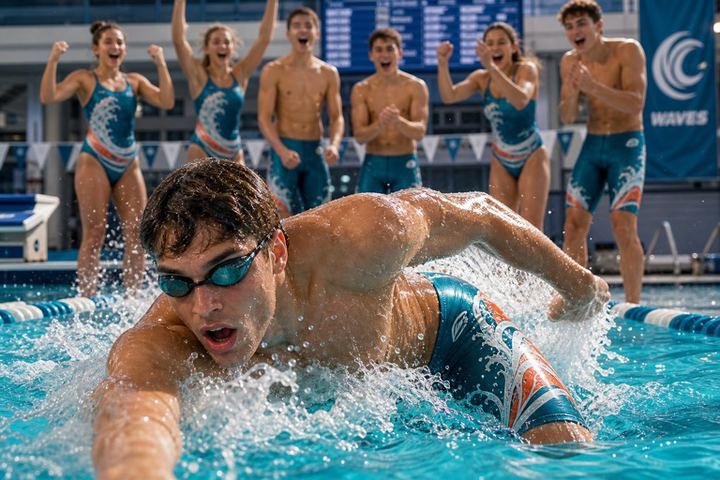Swimming players in custom team uniforms